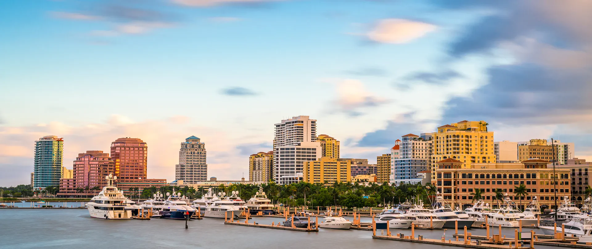 The waterfront skyline of West Palm Beach, Florida..