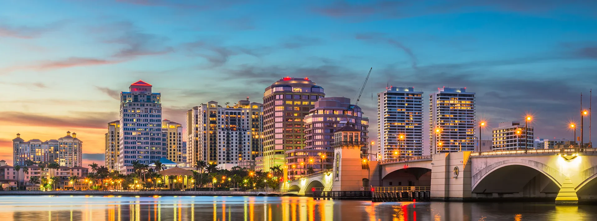 Night skyline of West Palm Beach, Florida.